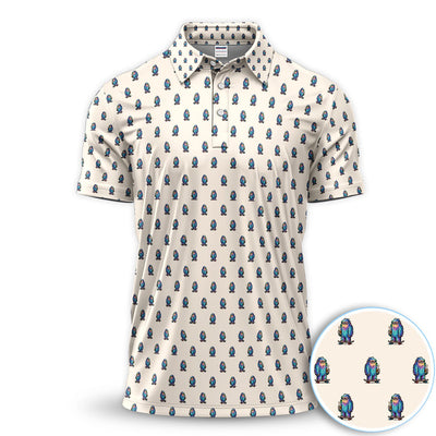 Funny Yeti Pattern Golf Polos, Bigfoot Coffee Skateboard Golf Shirt, Crazy Golf Shirts For Men