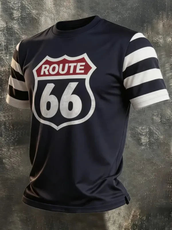 Men'S Casual US Route 66 100Th Anniversary Personalized Printed Round Neck T-Shi
