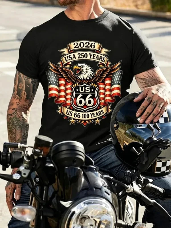 Men's Casual US Route 66 100Th Anniversary Printed Round Neck T-Shirt 4