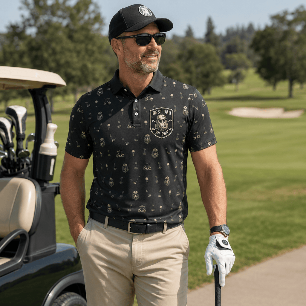 Best Dad By Par Golf Shirt for Men – Funny Retro Gorilla Golf Polo Father’s Day Gift for Dad