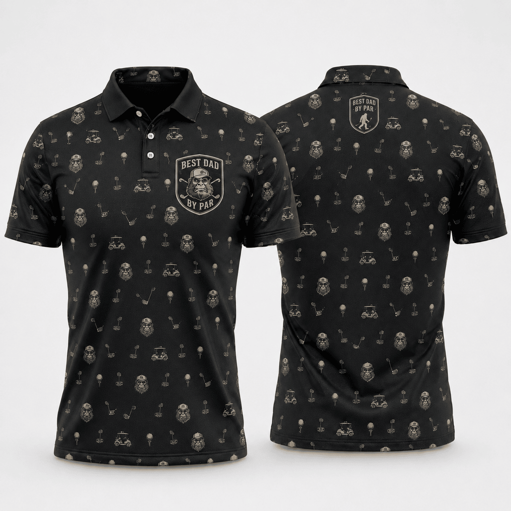 Best Dad By Par Golf Shirt for Men – Funny Retro Gorilla Golf Polo Father’s Day Gift for Dad