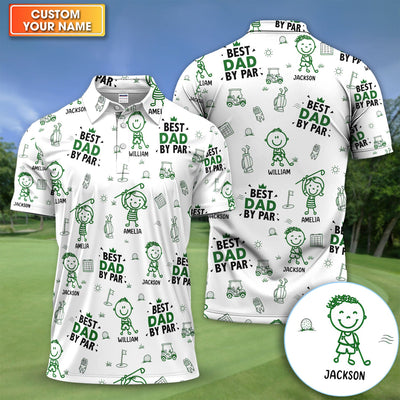 Personalized Best Dad By Par Golf Pattern Shirt, Custom Name Golf Polo For Men, Father's Day Gift