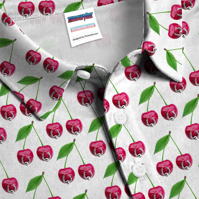 Cute Cherry Golf Pattern Shirt, Sweet Cherry Aesthetic Golf Shirt For Men, Fruit Lover Gift