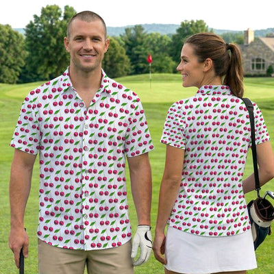 Cute Cherry Golf Pattern Shirt, Sweet Cherry Aesthetic Golf Shirt For Men, Fruit Lover Gift