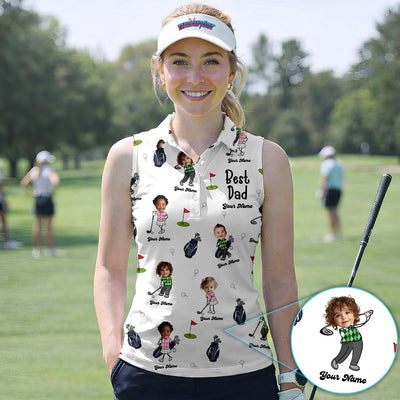 Custom Best Dad Golf Polo Shirt With Kids Face, Personalized Father’s Day Golf Shirt For Women, Golf Dad Gift