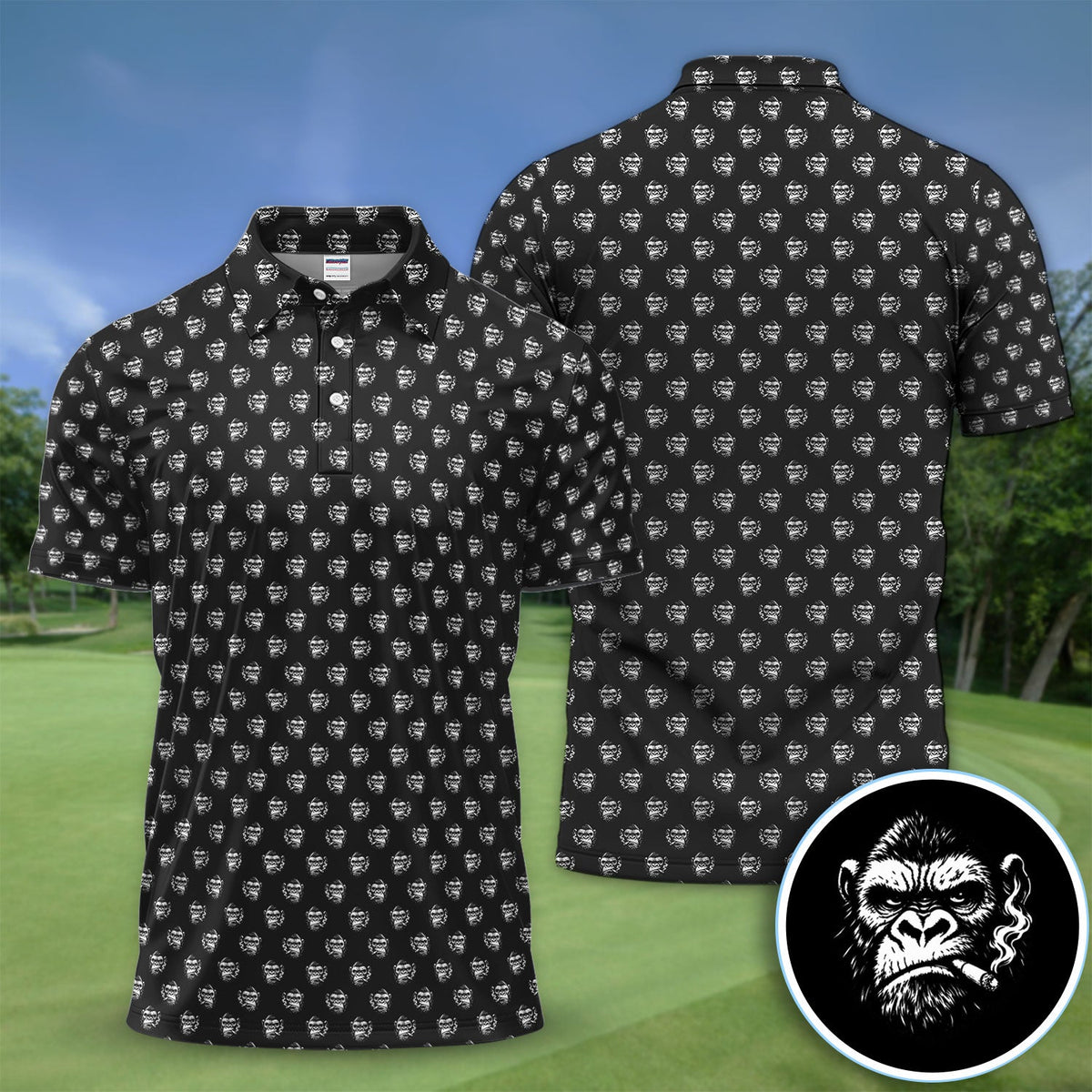 Bold Smoking Gorilla Golf Pattern Shirt, Gorilla Head Golf Shirt For Men, Monkey Lover Gift