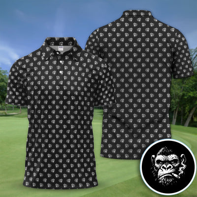 Bold Smoking Gorilla Golf Pattern Shirt, Gorilla Head Golf Shirt For Men, Monkey Lover Gift