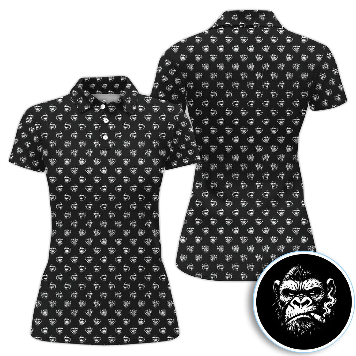 Bold Smoking Gorilla Golf Pattern Shirt, Gorilla Head Golf Shirt For Men, Monkey Lover Gift