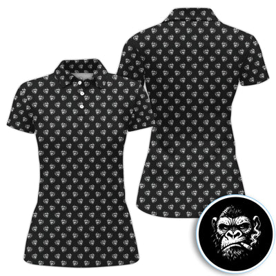 Bold Smoking Gorilla Golf Pattern Shirt, Gorilla Head Golf Shirt For Men, Monkey Lover Gift
