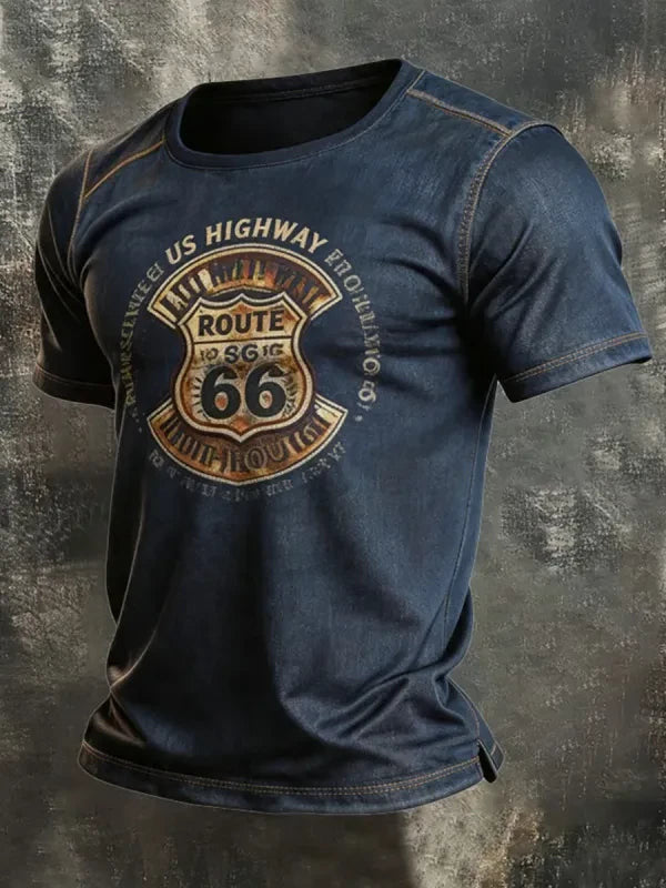 Men's Casual US Route 66 100Th Anniversary Printed Round Neck T-Shirt 8