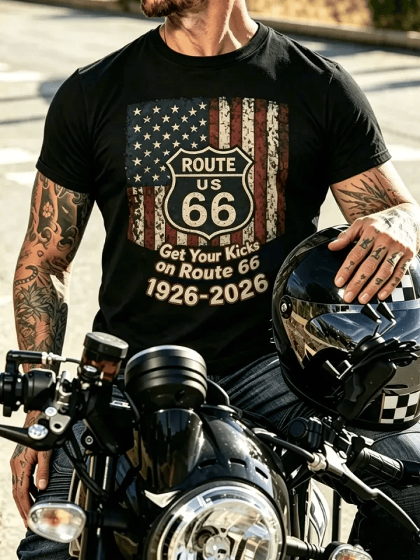 Men's Casual US Route 66 100Th Anniversary Printed Round Neck T-Shirt 6