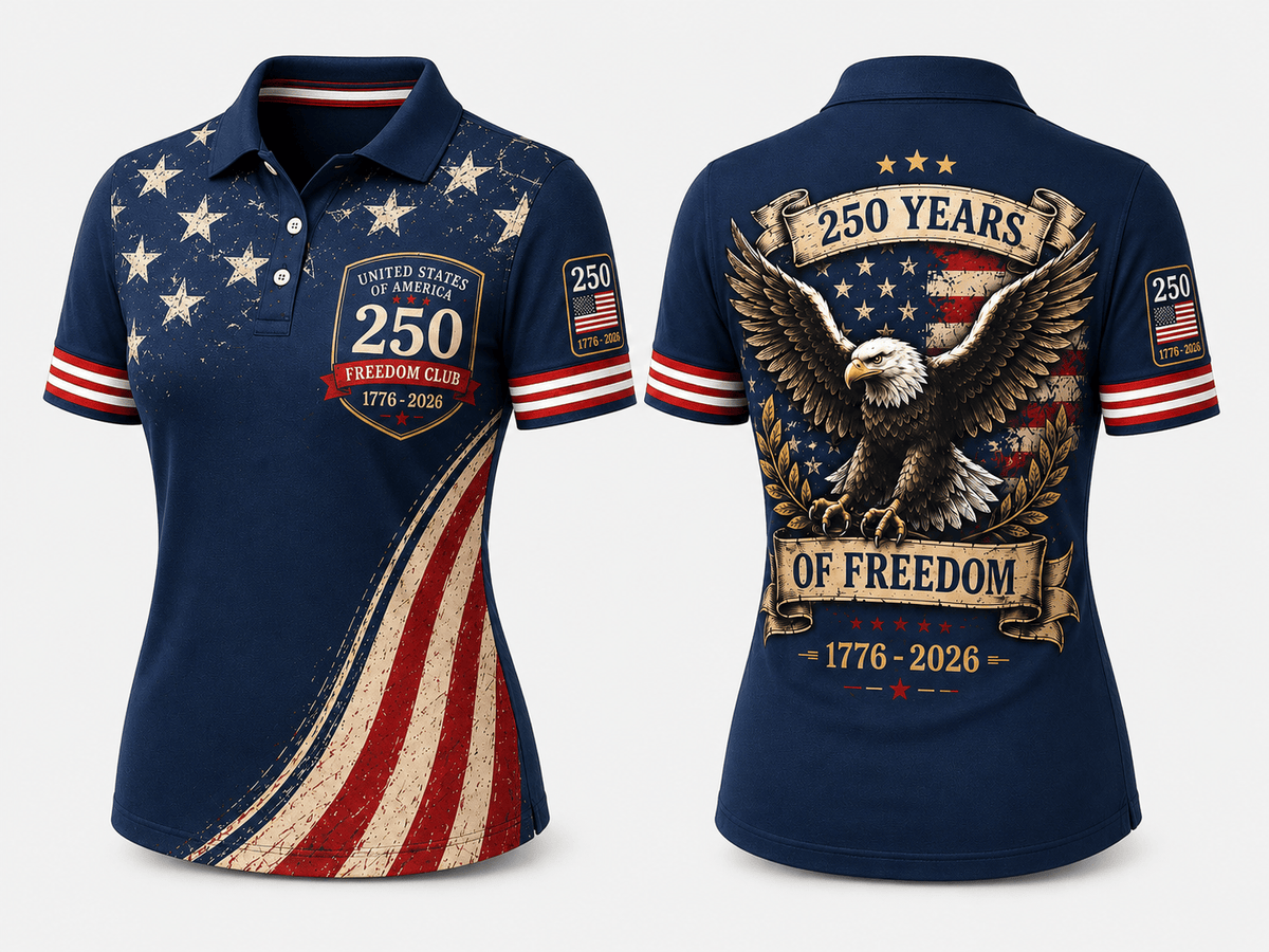 Freedom Club 250th Anniversary Golf Polo For Men, Patriotic Eagle Flag Shirt, Independence Day Gift For Dad