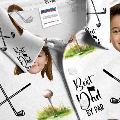 Custom Kid Face Pattern Golf Polos, Best Dad By Par Golf Shirt, Personalized Golf Shirts For Men