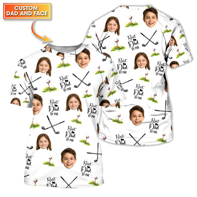 Custom Kid Face Pattern Golf Polos, Best Dad By Par Golf Shirt, Personalized Golf Shirts For Men