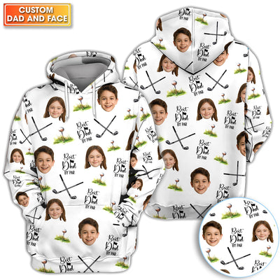 Custom Kid Face Pattern Golf Polos, Best Dad By Par Golf Shirt, Personalized Golf Shirts For Men