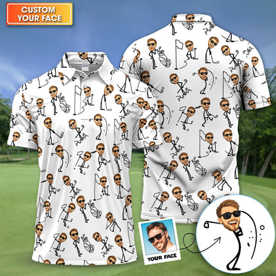 Personalized Funny Face Golf Pattern Shirt, Custom Face Golf Shirt For Men, Men's Golf Gift
