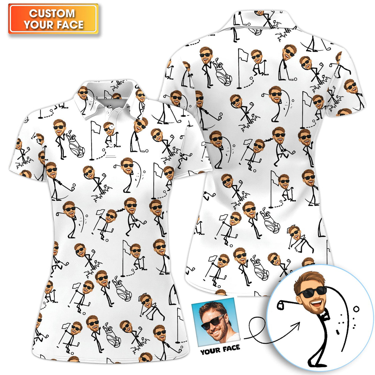 Personalized Funny Face Golf Pattern Shirt, Custom Face Golf Shirt For Men, Men's Golf Gift