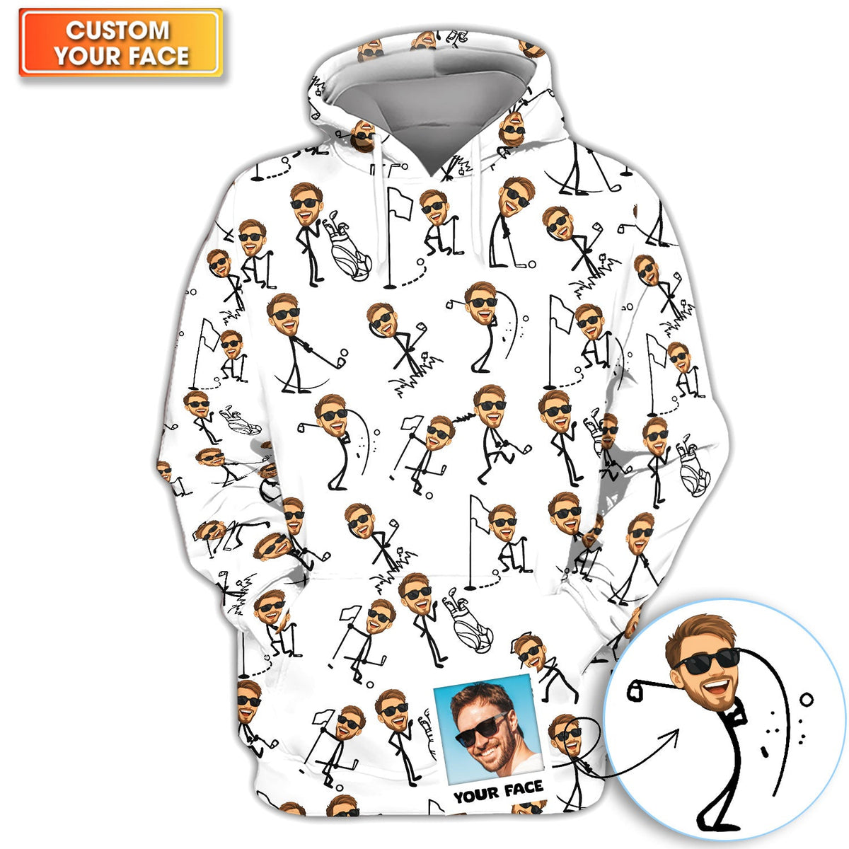 Personalized Funny Face Golf Pattern Shirt, Custom Face Golf Shirt For Men, Men's Golf Gift