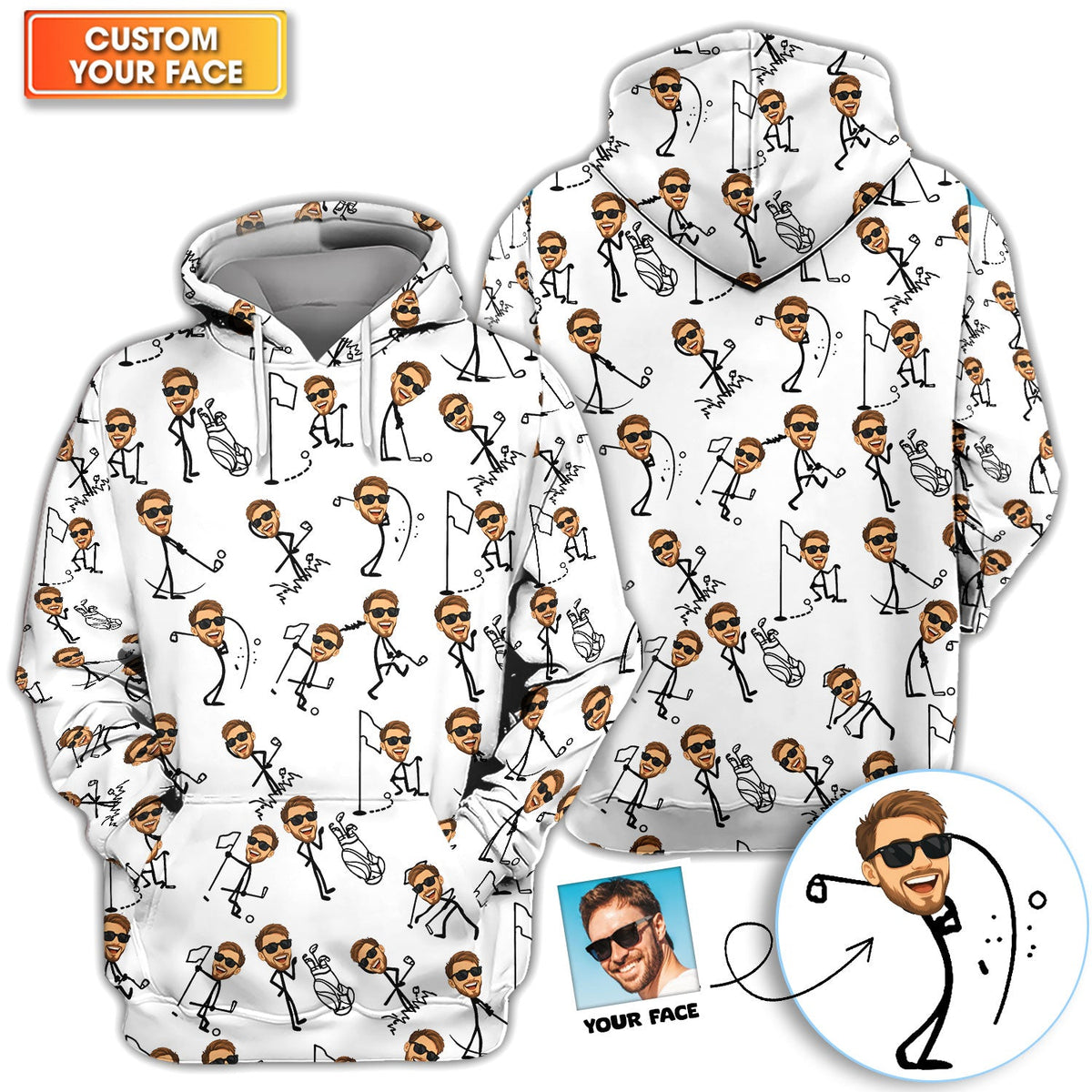 Personalized Funny Face Golf Pattern Shirt, Custom Face Golf Shirt For Men, Men's Golf Gift