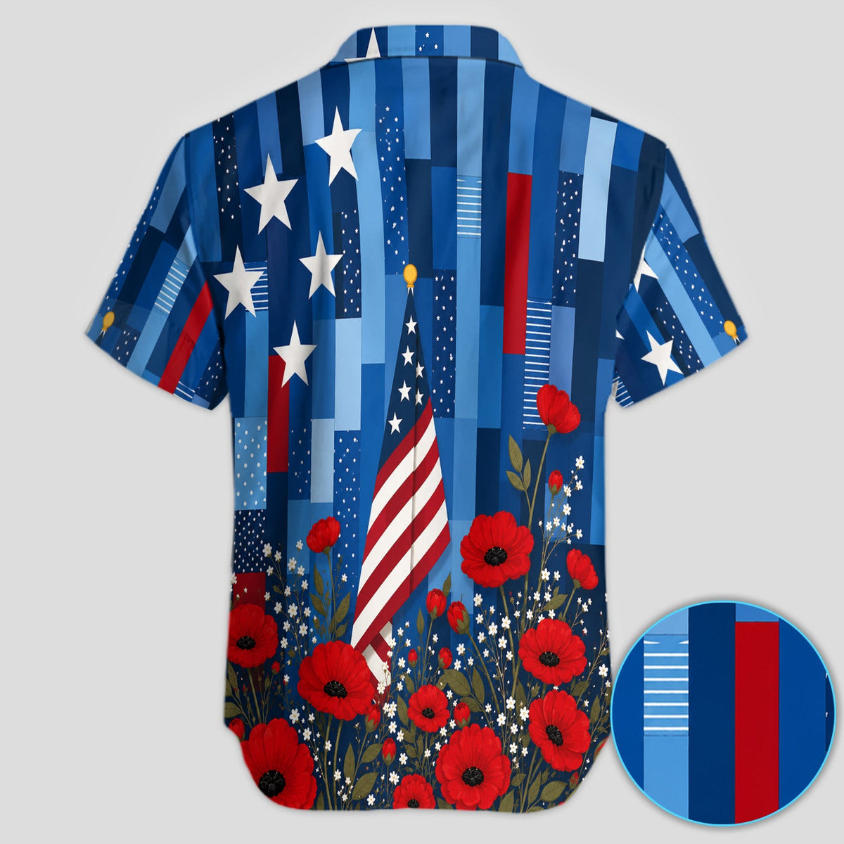 Bold American Flag Poppy Flower 4th July Pattern Shirt For Men, Patriotic Floral USA Flag Shirt For Men, Memorial Day Gift