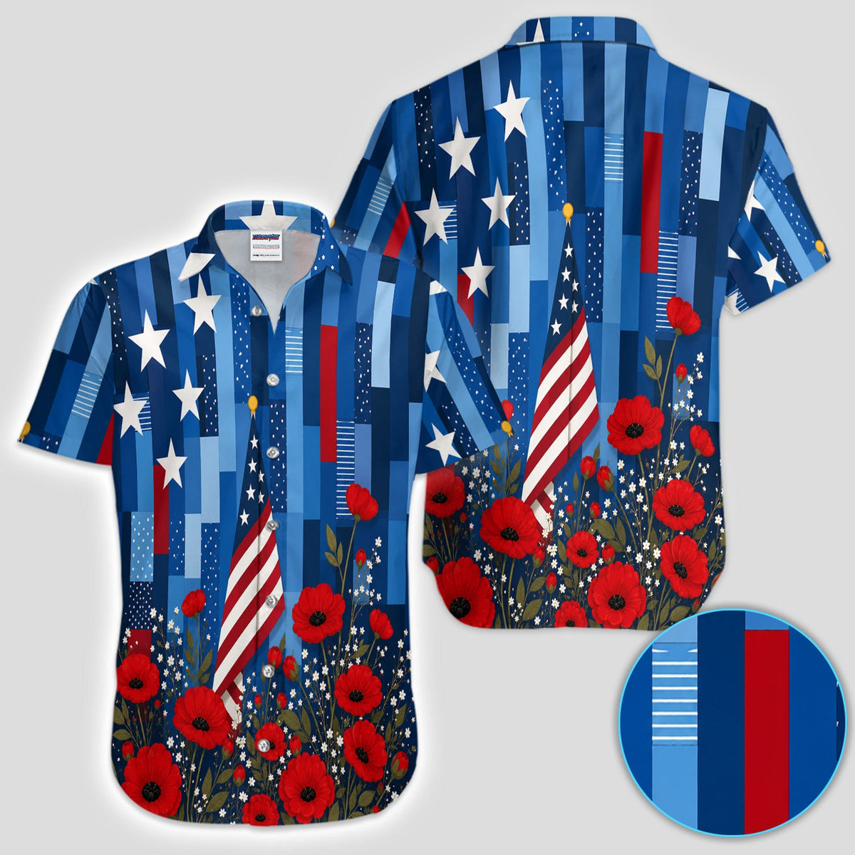 Bold American Flag Poppy Flower 4th July Pattern Shirt For Men, Patriotic Floral USA Flag Shirt For Men, Memorial Day Gift
