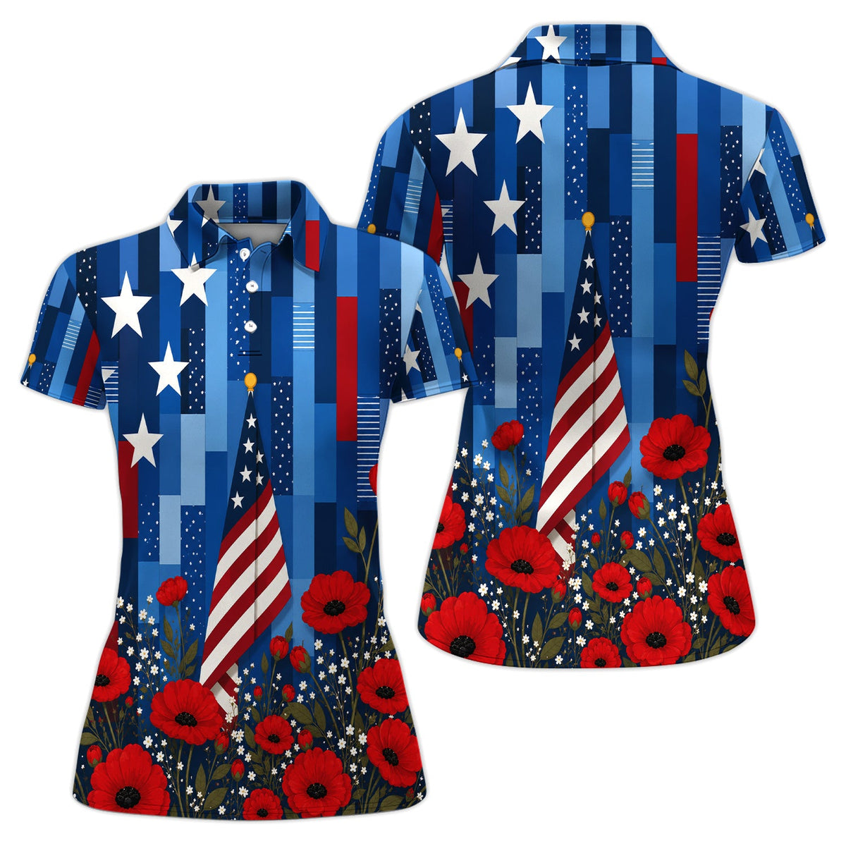 Bold American Flag Poppy Flower 4th July Pattern Shirt For Men, Patriotic Floral USA Flag Shirt For Men, Memorial Day Gift