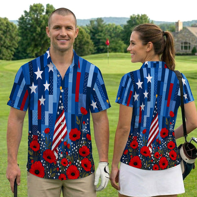 Bold American Flag Poppy Flower 4th July Pattern Shirt For Men, Patriotic Floral USA Flag Shirt For Men, Memorial Day Gift