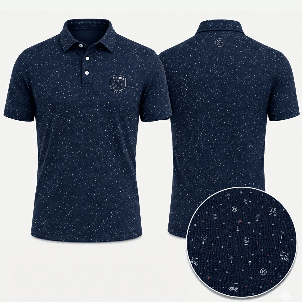 19th Hole Social Club Polo Shirt for Men – Premium Navy Micro Speckle Performance Golf Polo Shirt