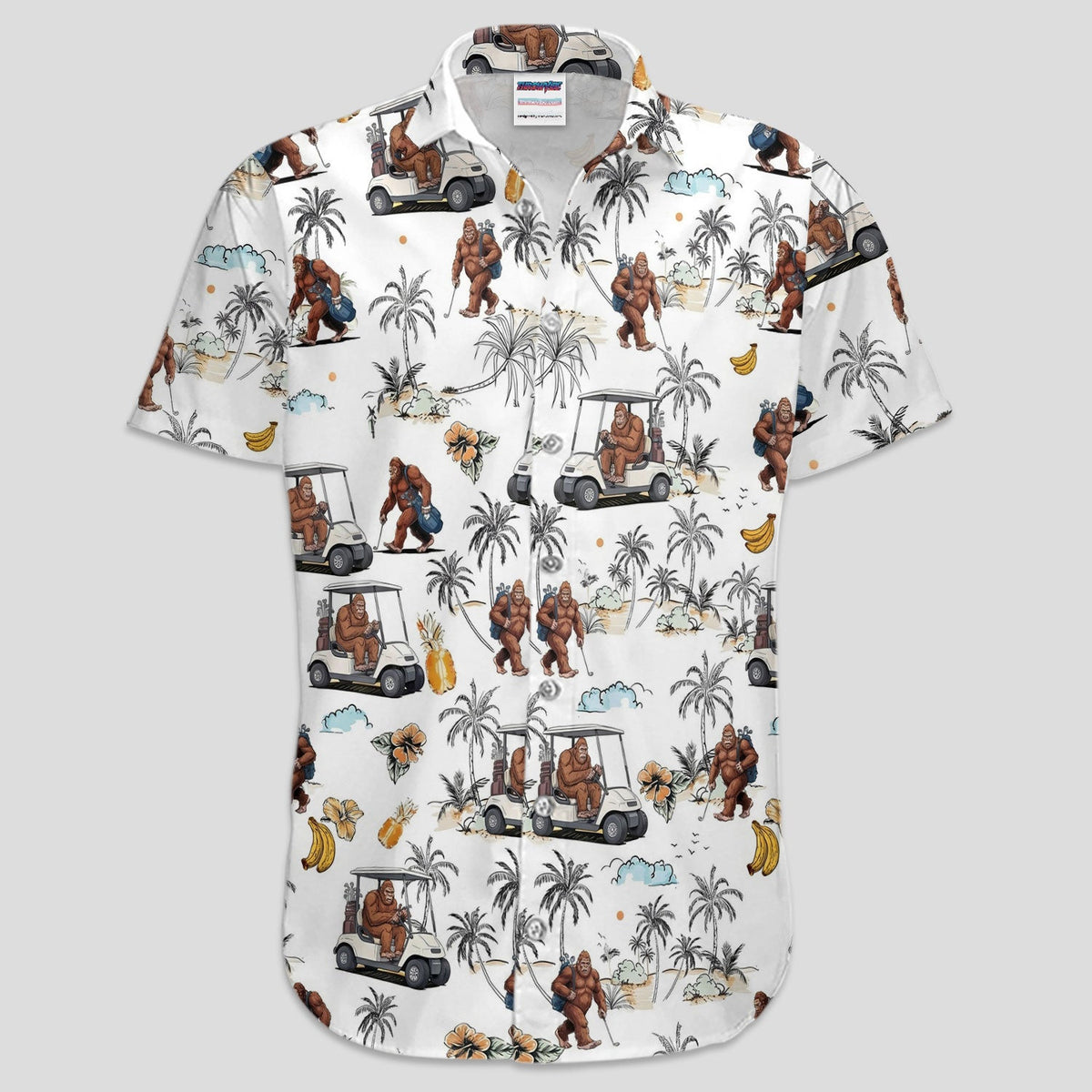 Funny Bigfoot Golf Pattern Shirt, Sasquatch Hawaiian Golf Polo For Men, Golfer Gift