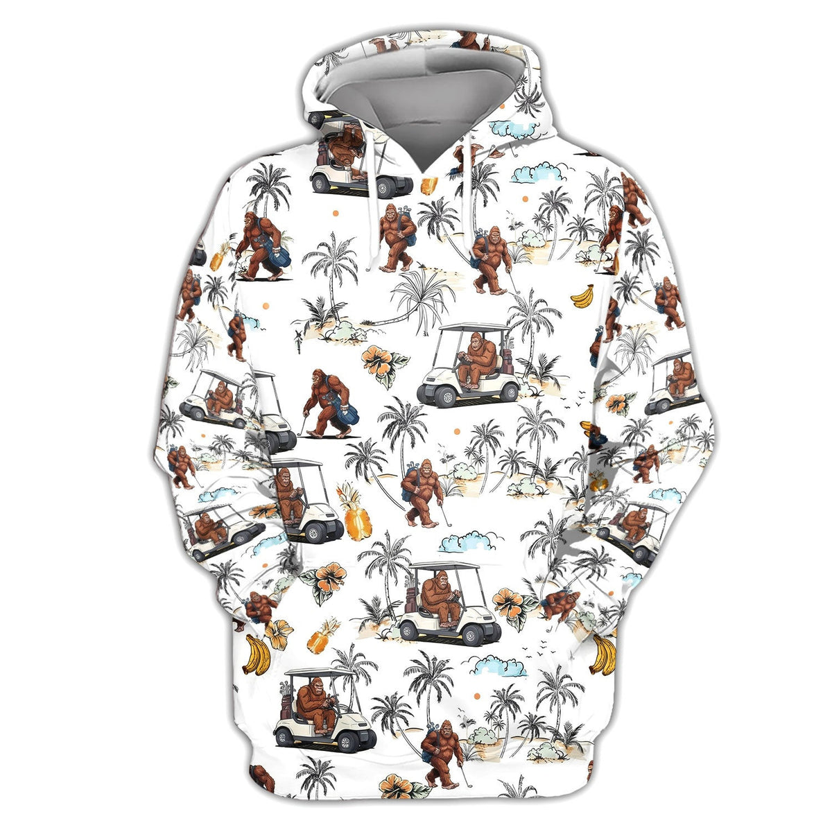 Funny Bigfoot Golf Pattern Shirt, Sasquatch Hawaiian Golf Polo For Men, Golfer Gift