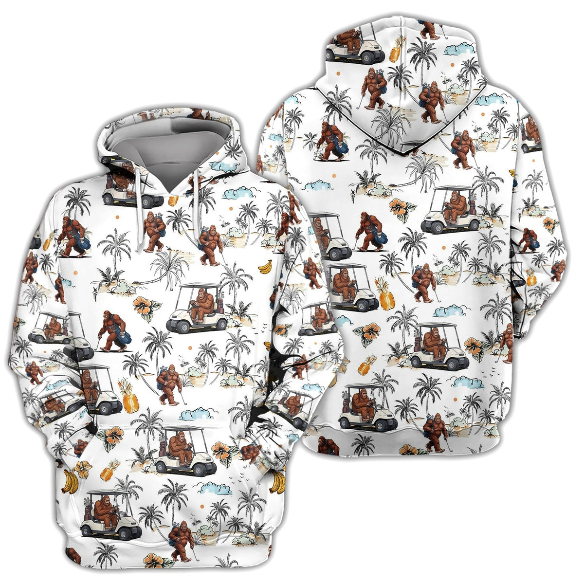 Funny Bigfoot Golf Pattern Shirt, Sasquatch Hawaiian Golf Polo For Men, Golfer Gift