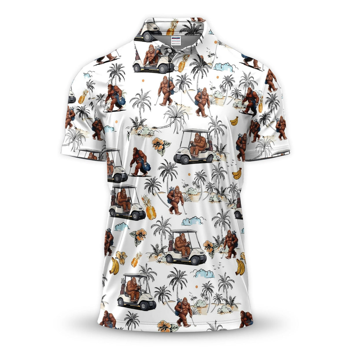 Funny Bigfoot Golf Pattern Shirt, Sasquatch Hawaiian Golf Polo For Men, Golfer Gift