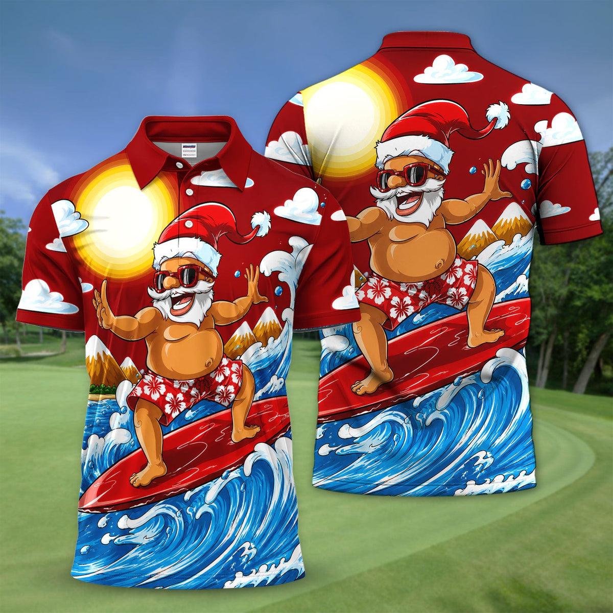 Funny Santa Surfing Pattern Shirt, Surfing Santa Hawaiian Shirt For Men, Christmas Beach Gift