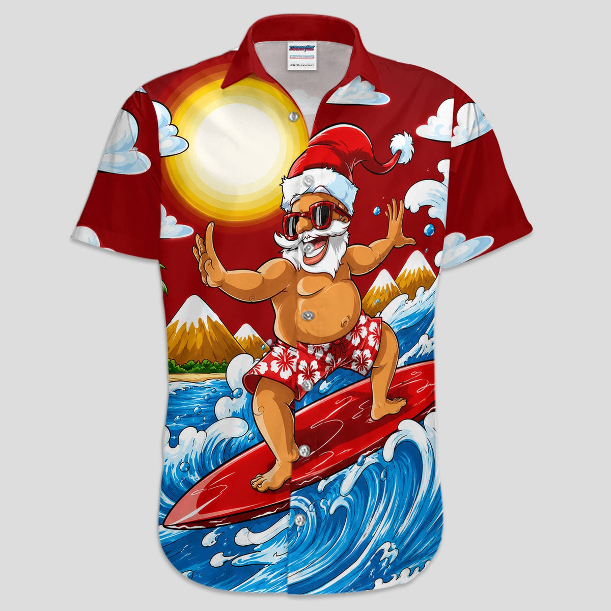 Funny Santa Surfing Pattern Shirt, Surfing Santa Hawaiian Shirt For Men, Christmas Beach Gift