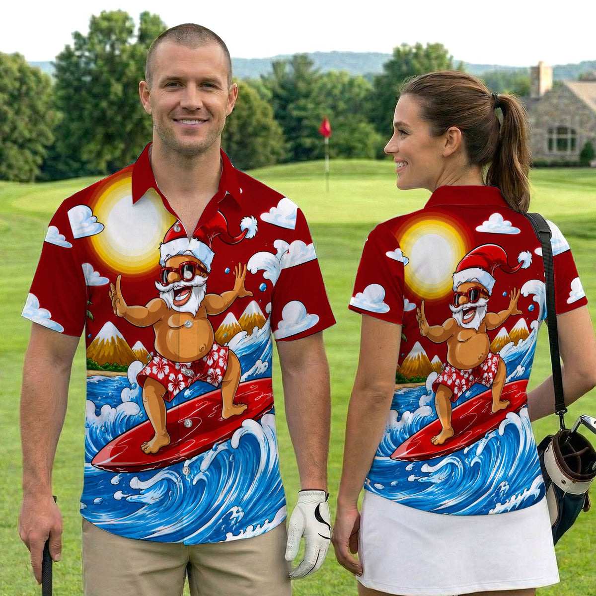 Funny Santa Surfing Pattern Shirt, Surfing Santa Hawaiian Shirt For Men, Christmas Beach Gift