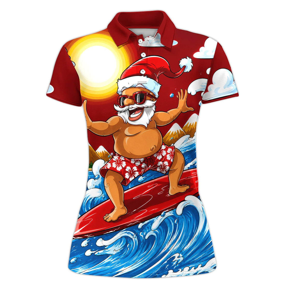 Funny Santa Surfing Pattern Shirt, Surfing Santa Hawaiian Shirt For Men, Christmas Beach Gift
