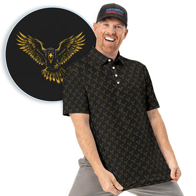 Golden Eagle Pattern Shirt, Eagle Golf Polo Shirt For Men, Bird Lover Gift
