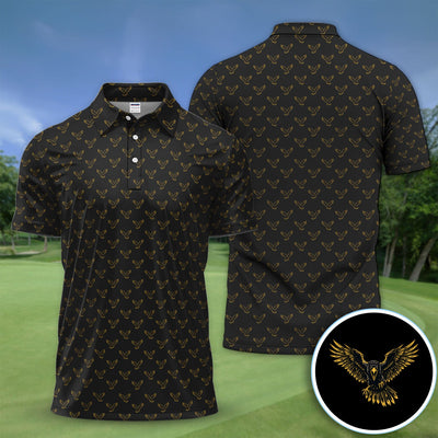 Golden Eagle Pattern Shirt, Eagle Golf Polo Shirt For Men, Bird Lover Gift