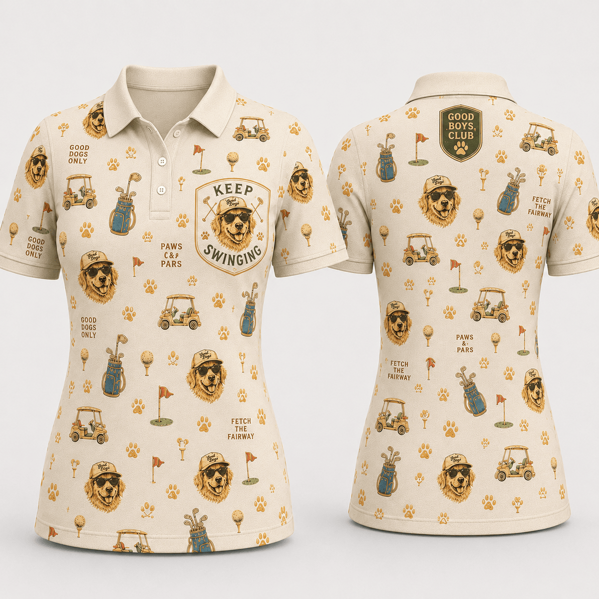 Keep Swinging Golf Polo Shirt for Men – Funny Golden Retriever Dog Dad Golf Shirt