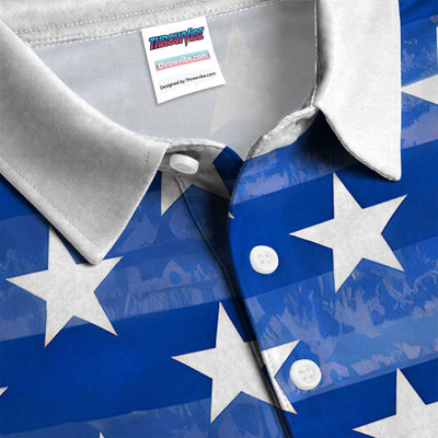 American Flag Pattern Golf Polos, Patriotic USA Golf Shirt, July 4th Golf Shirts For Men