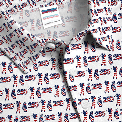 USA 250th Anniversary Golf Polo Shirt For Men, Patriotic Golfer Red White Blue 250 Pattern Polo, Golfer Gift