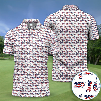 USA 250th Anniversary Golf Polo Shirt For Men, Patriotic Golfer Red White Blue 250 Pattern Polo, Golfer Gift
