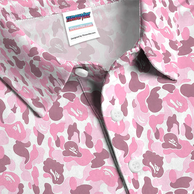 Pink Camouflage Pattern Golf Shirt, Pink Camo Golf Shirt For Men, Stylish Golf Gift