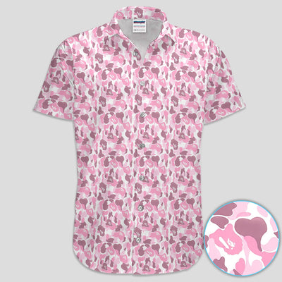 Pink Camouflage Pattern Golf Shirt, Pink Camo Golf Shirt For Men, Stylish Golf Gift