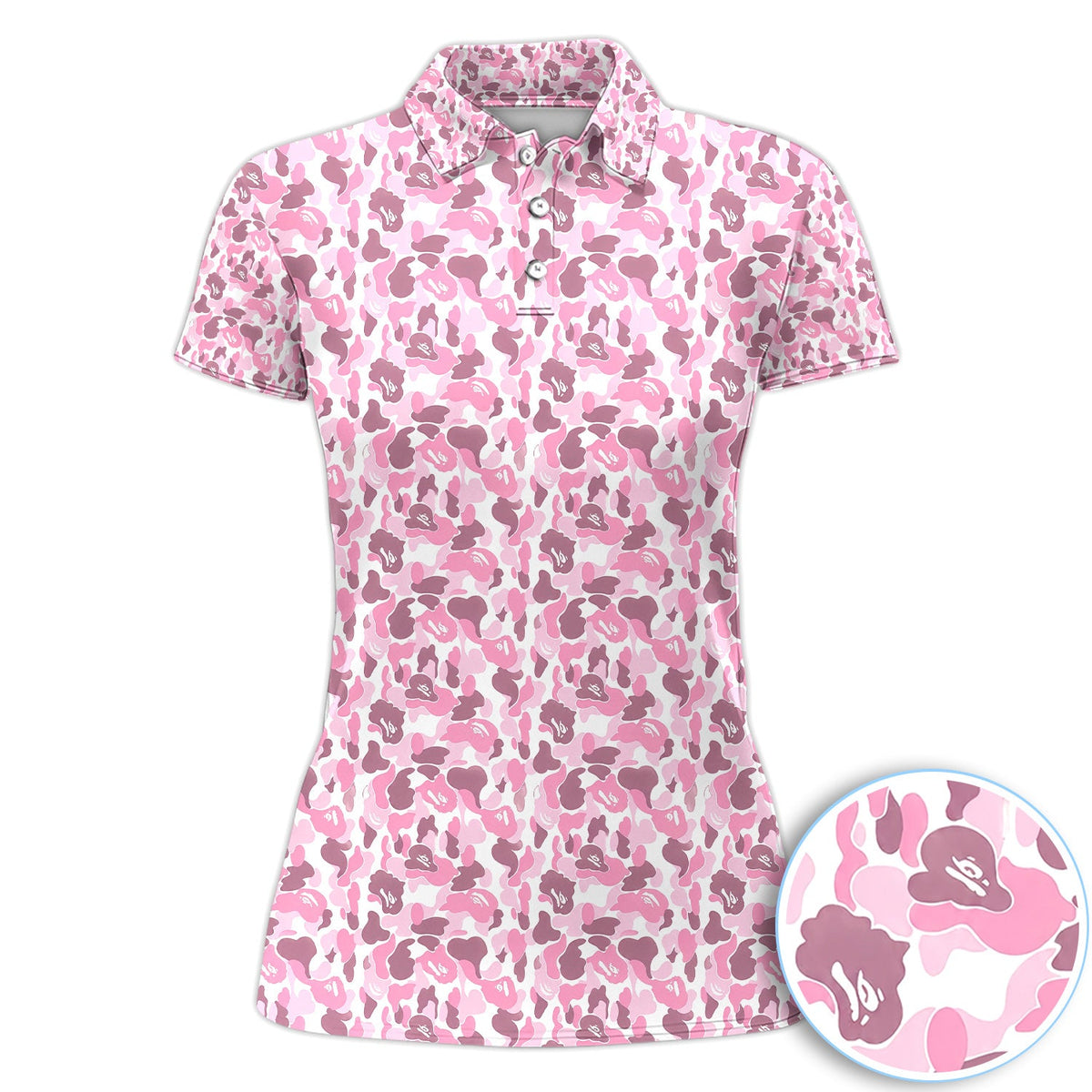 Pink Camouflage Pattern Golf Shirt, Pink Camo Golf Shirt For Men, Stylish Golf Gift