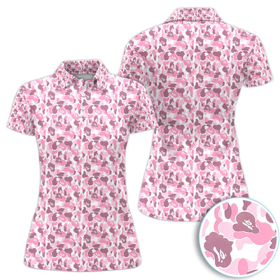 Pink Camouflage Pattern Golf Shirt, Pink Camo Golf Shirt For Men, Stylish Golf Gift