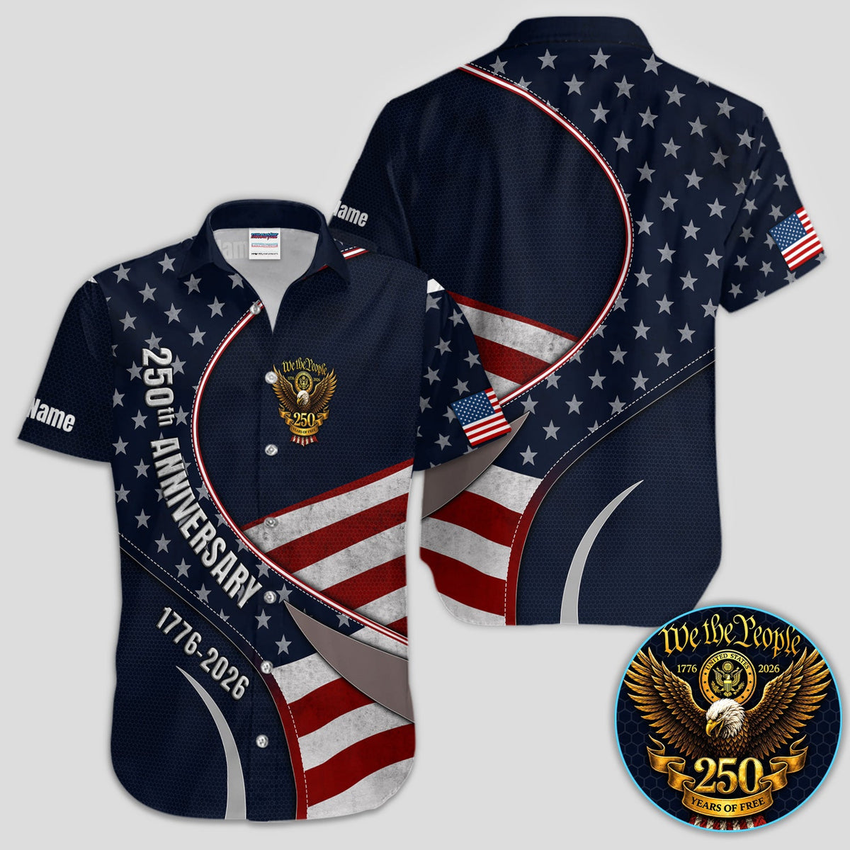 Patriotic 250th Anniversary USA Flag Eagle Golf Pattern Shirt, American Flag Golf Shirt For Men, Independence Day Gift