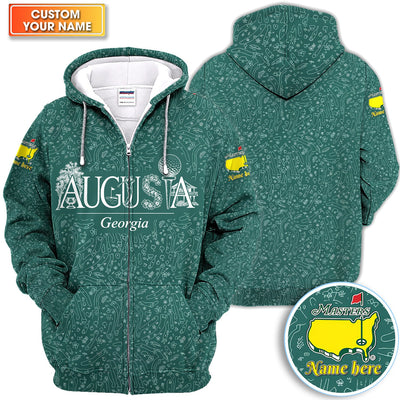 Personalized Augusta Georgia Script Golf Pattern Shirt, Custom Name Masters Golf Polo Shirt For Men, Golf Tournament Gift
