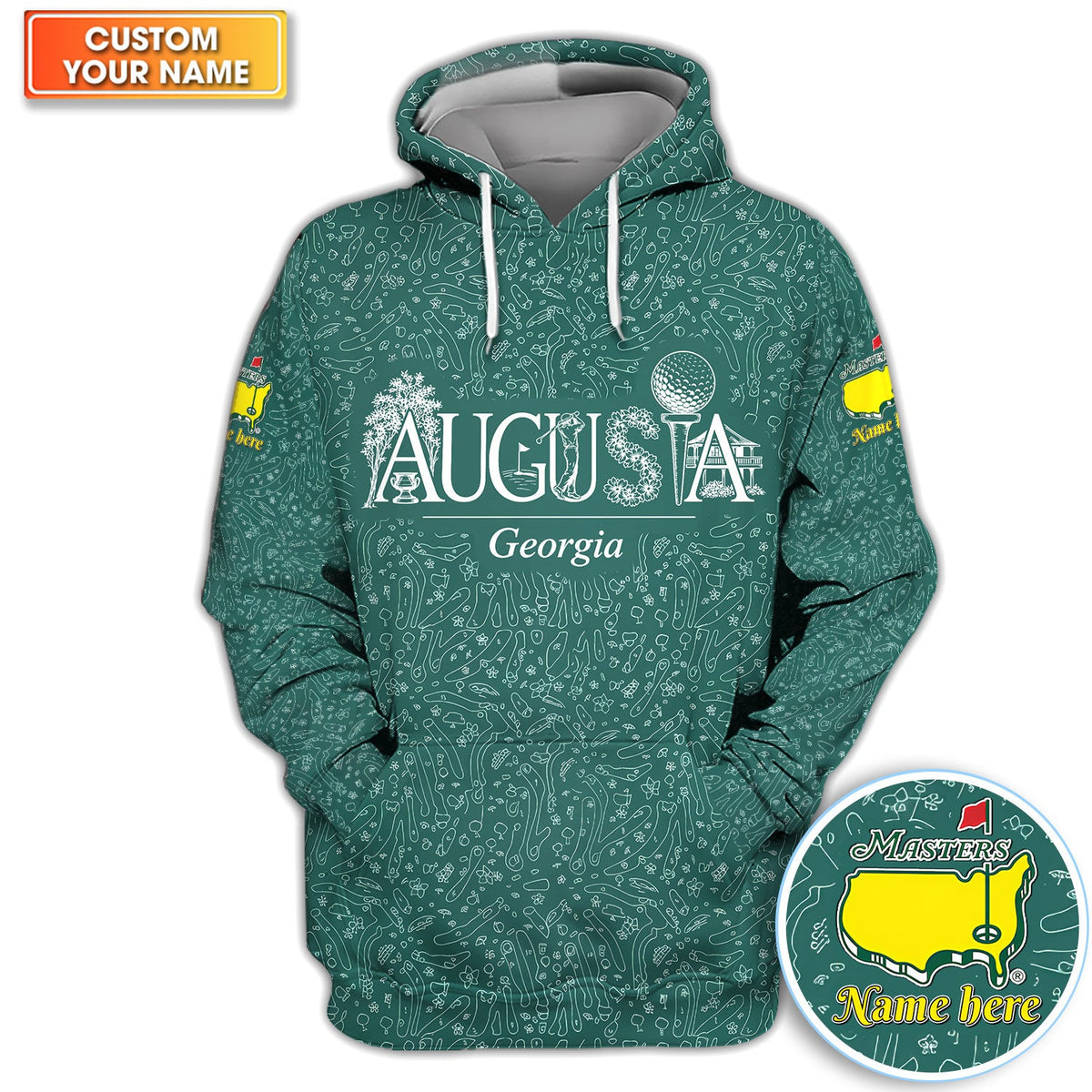Personalized Augusta Georgia Script Golf Pattern Shirt, Custom Name Masters Golf Polo Shirt For Men, Golf Tournament Gift