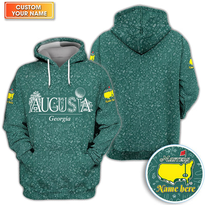 Personalized Augusta Georgia Script Golf Pattern Shirt, Custom Name Masters Golf Polo Shirt For Men, Golf Tournament Gift